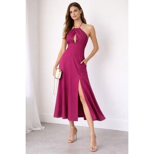 Lost + Wander Fuchsia Cotton Halter Midi Dress Size L Y2K Retro Minimalist Chic